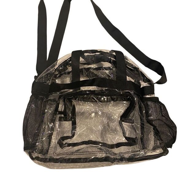 MAY TREE Clear Tote Shoulder  Stadium‎ Bag with Black Trim 11X4X15 - Picture 3 of 8